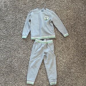 Janie and Jack Gray Soft Knit Joggers Set with Green Accents